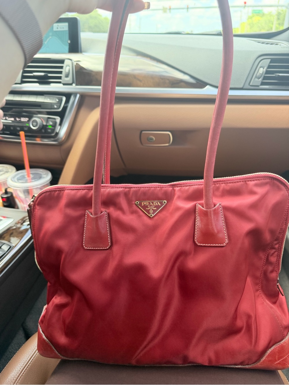 Prada Red Nylon Tote Bag